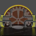 Industrial Style Mechanical Gear Decor With Yellow Accents And Pipes For Home Decoration
