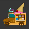 Orange Ice Cream Truck With Waffle Cone Top Pink Sauce Drizzle And Display Window