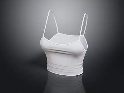 White Spaghetti Strap Crop Top Fitted Stretchy Design For Modern Stylish Look 3d model
