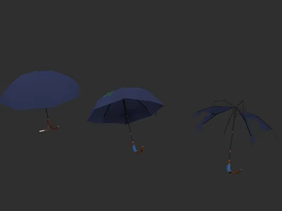 Three Blue Umbrellas in Different States Open and Broken 3D Render 3d model