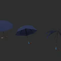 Three Blue Umbrellas in Different States Open and Broken 3D Render