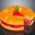 Delicious Ring Shaped Sandwich With Sesame Seeds Red Strawberry Green Leaves Tomato And Sausage