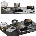 Stylish Decorative Ornament Set With Metal Bowls Glass Containers And Books