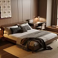 Cozy Wooden Bedroom Interior Design With Large Bed Bedside Lamp Area Rug And Window Desk