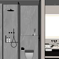 Modern Bathroom Interior Design With Gray Marble Walls Glass Shower Vanity And Toilet