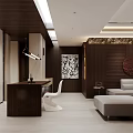 Modern Living and Dining Room Interior With Dark Wood Walls White Chairs And Gray Sofa