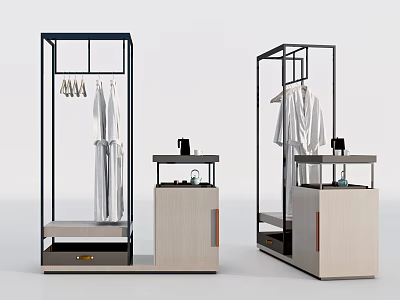 Contemporary Tea Cabinet Design with Open Shelves Drawers Clothing Racks Hanging Clothes and Top Items 3d model