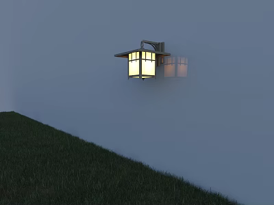 Lit Outdoor Wall Sconce With Lattice Shade On White Wall By Grass 3d model