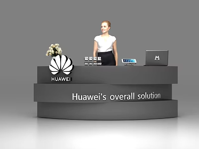 Modern Huawei Reception Desk with Receptionist Laptop Flower Arrangement and Overall Solution 3d model