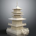 Traditional White Pagoda With Multiple Tiers Ornate Eaves Balustrade Base Platform And Stairs