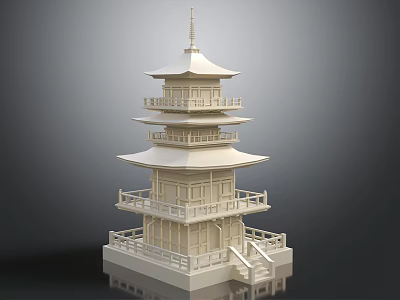 Traditional White Pagoda With Multiple Tiers Ornate Eaves Balustrade Base Platform And Stairs 3d model