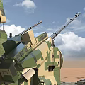 Military Functional Vehicle Featuring Twin Cannons Radar Camouflage Paint XT003 Red Star On Desert Terrain
