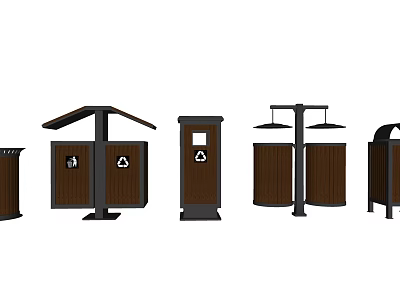 Various Types Of Outdoor Public Trash Bins With Recycling Symbols And Functional Design 3d model