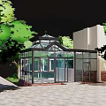 Modern Glass Sunroom Design With Green Trees And Patio Area