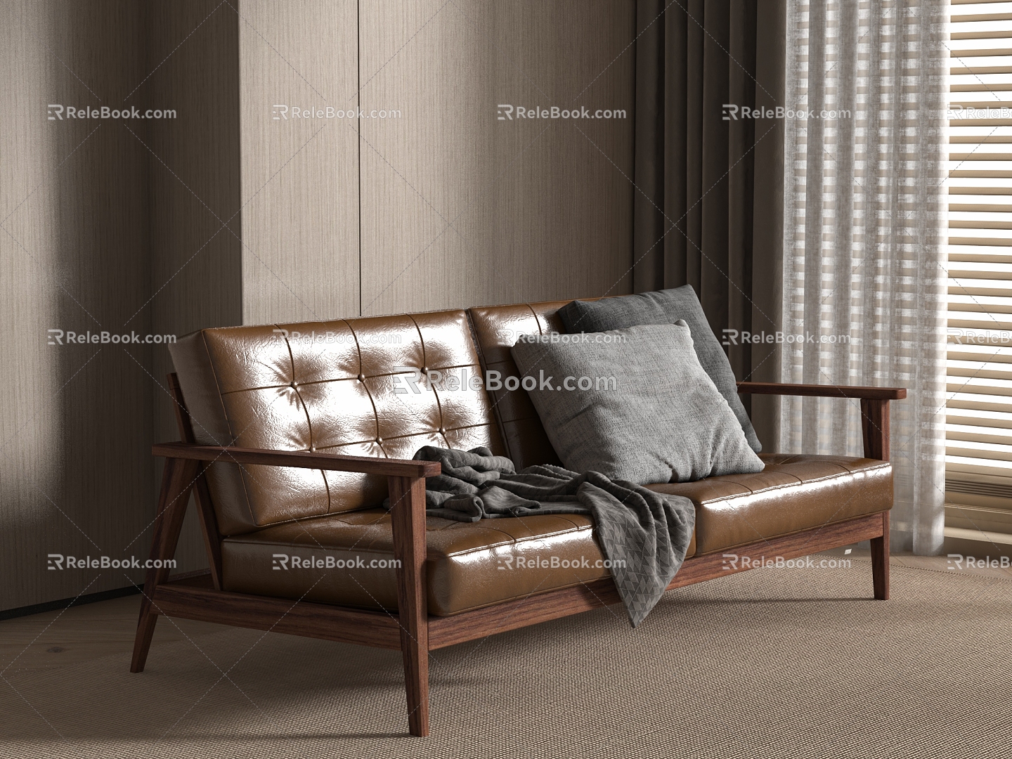 Japanese-style double sofa multi-person sofa 3d model