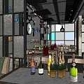 Stylish Bar Interior With Bricked Wall Wine Racks Black Grid Ceiling And Pendant Lights