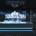 Modern High Tech Exhibition Hall With Blue Lighting Digital Lines Display Platform And Visitors