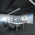 Modern Public Office Space Featuring Worktable Chairs Whiteboard Charts Large Windows City View and Greenery