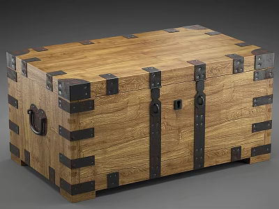 Vintage Wooden Chest With Decorative Metal Straps And Natural Wood Grain Design 3d model