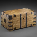 Vintage Wooden Chest With Decorative Metal Straps And Natural Wood Grain Design