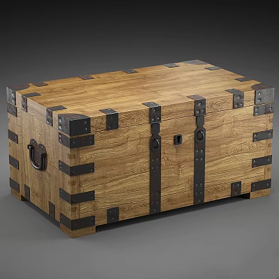 Vintage Wooden Chest With Decorative Metal Straps And Natural Wood Grain Design 3d model