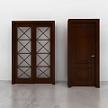 Double Glass Lattice And Single Solid Wood Interior Swing Doors Design 3d model