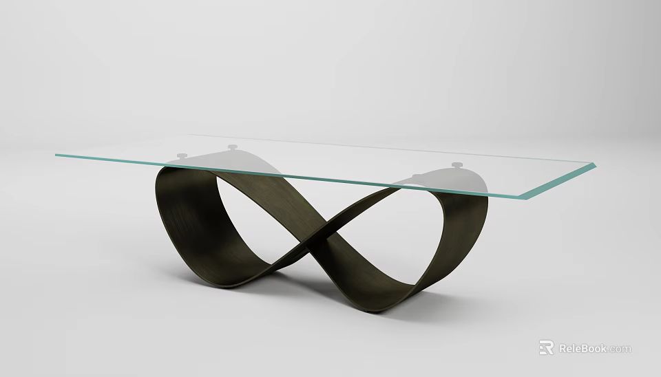 Modern Glass Top Dining Table With Black Infinity Shape Base Design 3d model 