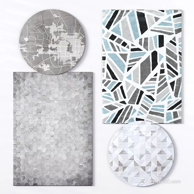 Modern Round Rugs With Different Geometric Patterns In Gray Blue White Tones 3d model