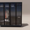 Modern Glass Door Wardrobe With Black Frame And Hanging Clothes Storage