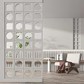 Various Grid Partition Designs For Modern Interior With Chairs And Plants 3d model