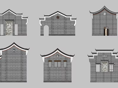 Traditional Chinese Building Facade With Gray Brick Classic Roof And Ornate Windows 3d model