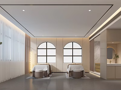 SPA Sauna Modern Interior Design With Two Massage Tables And Arched Windows 3d model