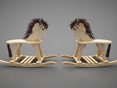 Wooden Rocking Horses With Brown Mane Tail And Rocking Base Design 3d model