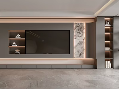 Modern TV Wall Design With Large Screen TV Marble Accents And LED Strips 3d model