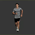 Active Male Runner In Gray T Shirt Black Shorts And White Sneakers