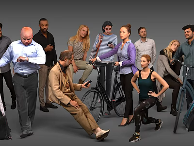 Diverse Group of People With Various Poses and Daily Activities Against Gray Background 3d model