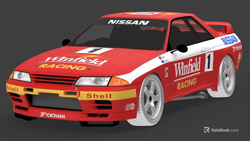 Red Nissan Racing Car With Yokohama Shell Winfield Sponsors And Number 1 3d model 