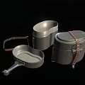 Durable Camping Metallic Cookware Set with Pot Container and Leather Straps 3d model