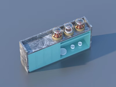 Kitchen Countertop Organizer With Three Glass Jars And Blue Cabinet Design 3d model