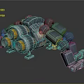 3D Rendered Futuristic Mechanical Device Featuring Metallic Arms Blue Orange Details And Red Markers