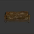 Brown Leather Double Sofa With Distressed Vintage Design And Comfortable Seats