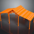 Orange Modern Pergola Structure With Striped Roof And Supporting Columns