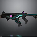 Futuristic Sci Fi Weapon Design With Neon Blue Green And Purple Illuminated Details