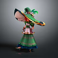 Game Movie Character Wearing Large Decorative Hat Green Accents Green Pink Dress Gold Shoes