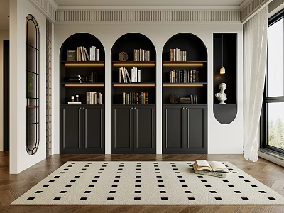 French Retro Bookcase Retro Glass Partition Wall Study Bookcase Living Room Bookcase Arc Bookcase Decorative Cabinet 3d model