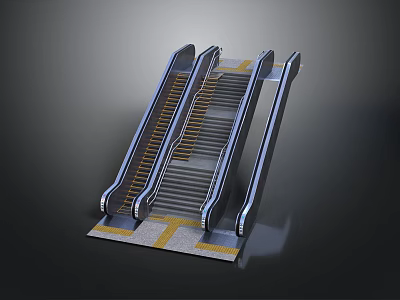 Modern Escalator Structure With Stairs Handrails And Platform Base 3d model