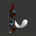 Armored Fantasy Warrior Creature With Red Rabbit Ears White Tail Blue Accents