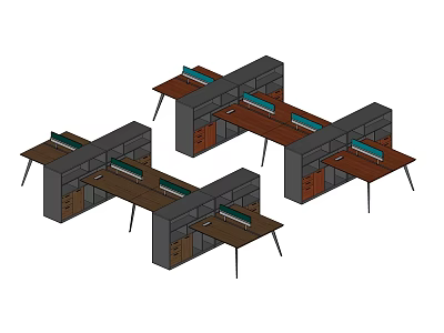 Multiple Office Workstations With Wooden Desks Partition Dividers And Storage Drawers 3d model