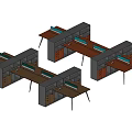 Multiple Office Workstations With Wooden Desks Partition Dividers And Storage Drawers
