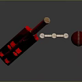 Cricket Sports Equipment Setup With Red Bat Wooden Stumps And Leather Ball